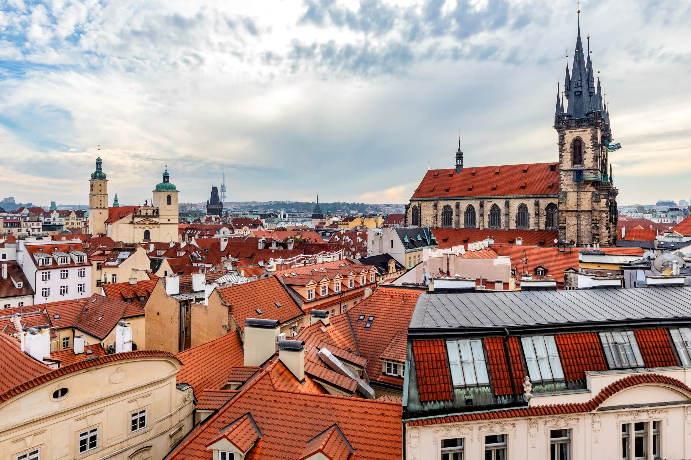 Red rooftops of Old Town with the Týn Church